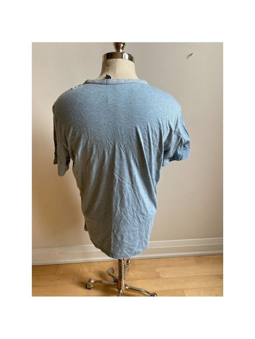ROBERT Barakett BNWOT Men Tshirt "Cecil" Blue Striped Y Neck Henley - Picture 4 of 7